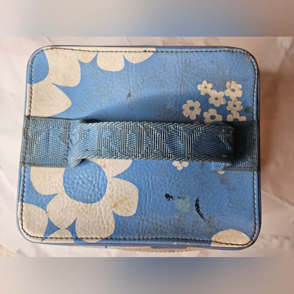 Vintage Roxy Blue and White Floral Cosmetic Case